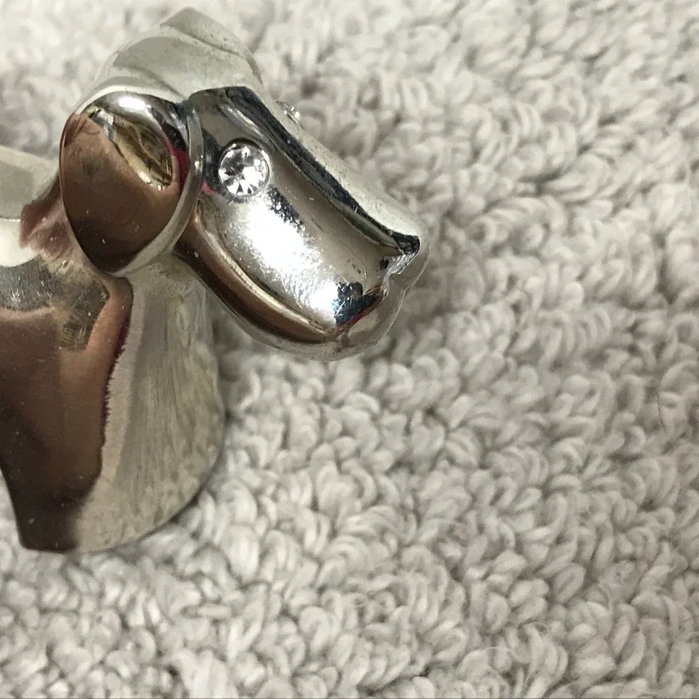 Scottie Schnauzer Dog Ring Holder Silver Tone Metal with Rhinestone Eyes